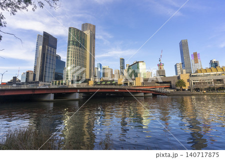Melbourne, Australia - July 7, 2024 : Landscape of the South Wharf with the blue sky in Melbourne, Australia on July 7, 2024. 140717875