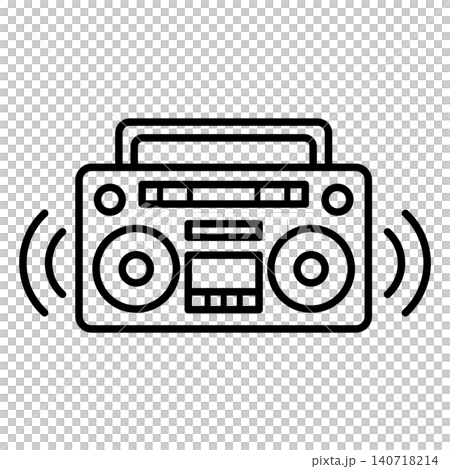 Vintage 80s 90s boombox stereo radio and cassette player line icon. Vintage 80s 90s boombox stereo radio and cassette player line icon. 140718214