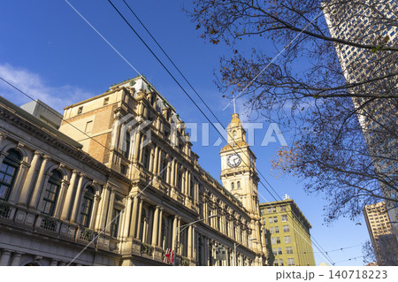 Melbourne, Australia - July 2, 2024 : HM store at Bourke Street in Melbourne, Australia. Previously the General Post Office it is iconic building in Renaissance revival style. Melbourne, Australia - July 2, 2024 : HM store at Bourke Street in Melbourne, Australia. Previously the General Post Office it is iconic building in Renaissance revival style. 140718223