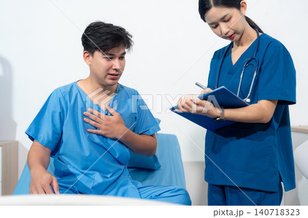 Doctor treatment patients in hospital room. Medical professionals help treat Sick people. Physical examination or flu. Concept Health care and Social Security 140718323
