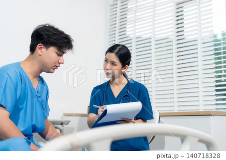 Doctor treatment patients in hospital room. Medical professionals help treat Sick people. Physical examination or flu. Concept Health care and Social Security 140718328