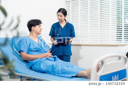 Doctor treatment patients in hospital room. Medical professionals help treat Sick people. Physical examination or flu. Concept Health care and Social Security 140718334