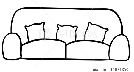 Hand drawn outline of sofa with pillows for kid colouring book, art, home, house appliances, furniture, couch, retail, stores, department store, office, work from home, relaxed time, weekends, sleep Hand drawn outline of sofa with pillows for kid colouring book, art, home, house appliances, furniture, couch, retail, stores, department store, office, work from home, relaxed time, weekends, sleep 140718503
