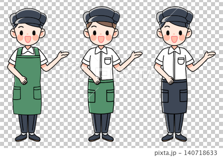 A set of illustrations of a man in uniform acting as a guide (cafe) A set of illustrations of a man in uniform acting as a guide (cafe) 140718633