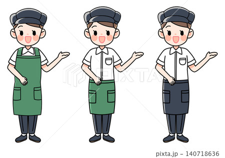 案内をする制服姿の女性のイラストセット(カフェ) 案内をする制服姿の女性のイラストセット(カフェ) 140718636