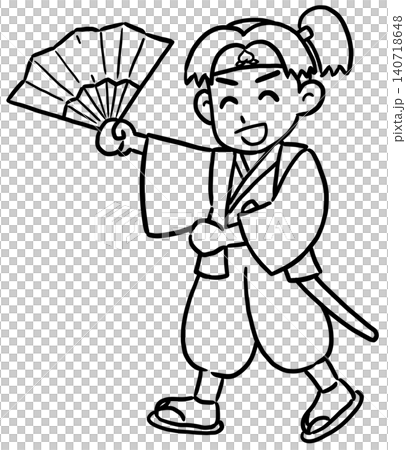 桃太郎面帶微笑，手裡拿著一把扇子。 140718648