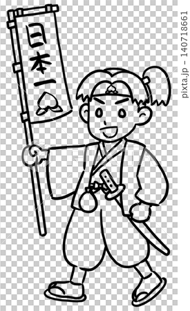 桃太郎手持日本最強旗幟（線條描圖） 140718661