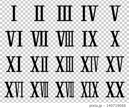 A set of simple Roman numerals from 1 to 20. A set of simple Roman numerals from 1 to 20. 140719088