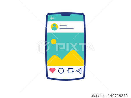 SNSの投稿ページを表示するスマホのイラスト 140719253