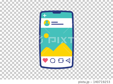 SNSの投稿ページを表示するスマホのイラスト 140719253