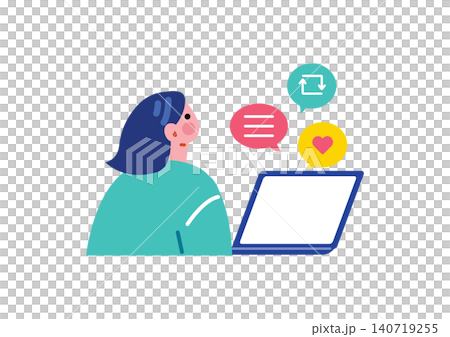 SNSからたくさんの通知を受け取る女性のイラスト 140719255