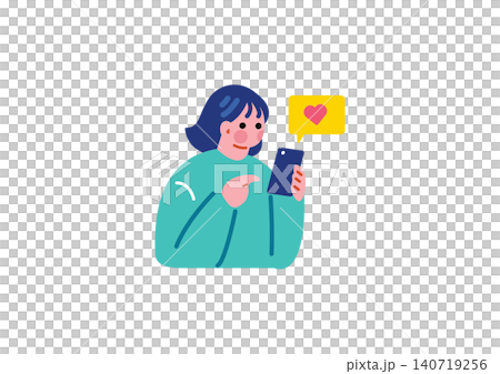 Illustration of a woman liking something on social media. 140719256