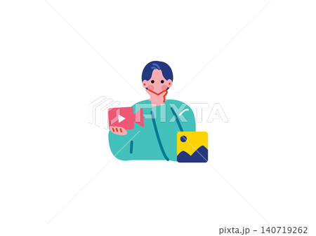 SNSを活用する男性のイラスト 140719262