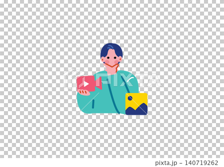SNSを活用する男性のイラスト 140719262