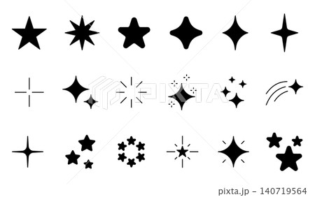 Black Sparkle Starburst Icon Set, Minimal Monochrome Twinkle and Shine Symbols, Isolated Flat Vector Magic Flash Collection for Decoration, Celestial Design and Elegant Graphic Elements 140719564