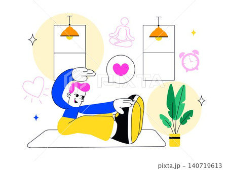 Somatic Exercises Illustration Featuring Mind Body Awareness, Gentle Movement Therapy, Stress Relief, Wellness Practice, and Relaxation Routine 140719613