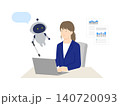 AIを活用する仕事中のビジネスパーソンのイラスト ベクター素材 140720093