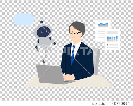 Illustration of a business person using AI at work (vector material) Illustration of a business person using AI at work (vector material) 140720094
