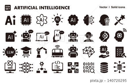 AI・人工知能のアイコンセット(シルエット・ベクター素材)ロボティクス、テクノロジー素材 AI・人工知能のアイコンセット(シルエット・ベクター素材)ロボティクス、テクノロジー素材 140720295