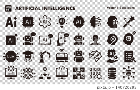 AI・人工知能のアイコンセット(シルエット・ベクター素材)ロボティクス、テクノロジー素材 AI・人工知能のアイコンセット(シルエット・ベクター素材)ロボティクス、テクノロジー素材 140720295