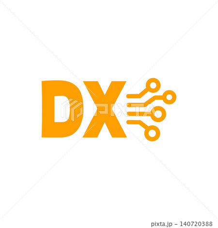 DX(デジタルトランスフォーメーション)のシンボルアイコンイラスト、オレンジ色、白背景 DX(デジタルトランスフォーメーション)のシンボルアイコンイラスト、オレンジ色、白背景 140720388