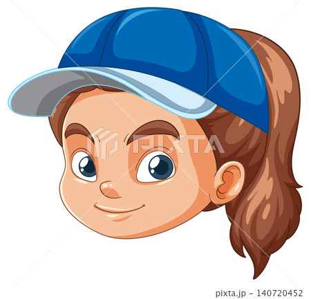 Smiling Girl Wearing Blue Baseball Cap Cartoon Portrait Smiling Girl Wearing Blue Baseball Cap Cartoon Portrait 140720452
