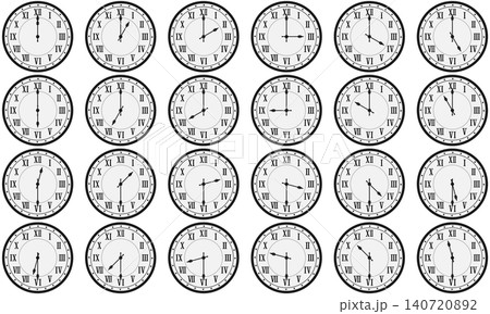 アンティークなローマ数字の0分と30分表示の時計のアイコンイラストセット 140720892