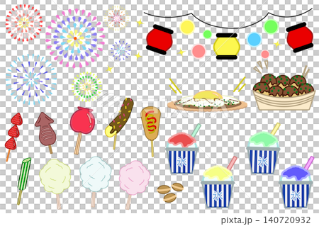 Summer festival and street food vector set: Fireworks icons Summer festival and street food vector set: Fireworks icons 140720932