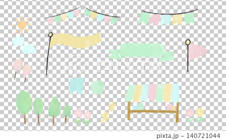 マルシェのナチュラルな水彩手描きイラストセット 140721044