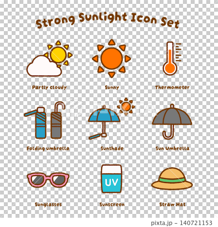 Sunny Day Icon Set (9 pieces) | Sun Protection, Summer, Weather Sunny Day Icon Set (9 pieces) | Sun Protection, Summer, Weather 140721153