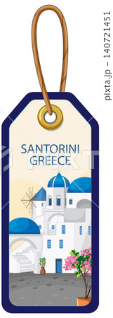 Mediterranean Travel Luggage Tag with Santorini Greece Illustration 140721451