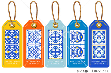 Set of Five Colorful Mediterranean Style Luggage Tags with Tile Patterns 140721454
