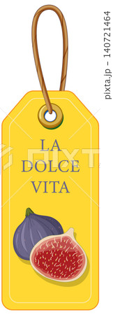 Yellow Mediterranean Style Luggage Tag with Fig Illustration and Text 140721464