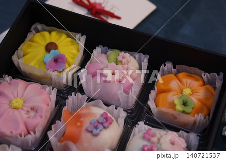 Colorful Japanese Wagashi Desserts in Tray Colorful Japanese Wagashi Desserts in Tray 140721537