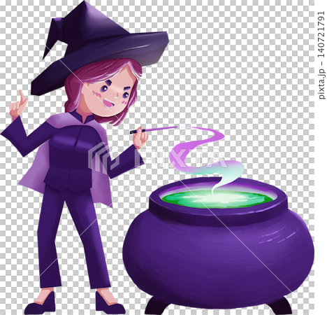 Halloween Witch Girl Holding Wand Stirring Glowing Green Magic Halloween Witch Girl Holding Wand Stirring Glowing Green Magic 140721791