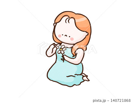 一輪の花の花びらをつまんで恋の花占いをする乙女な女性（片思い・恋愛心理） 140721868