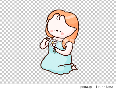 一輪の花の花びらをつまんで恋の花占いをする乙女な女性（片思い・恋愛心理） 140721868