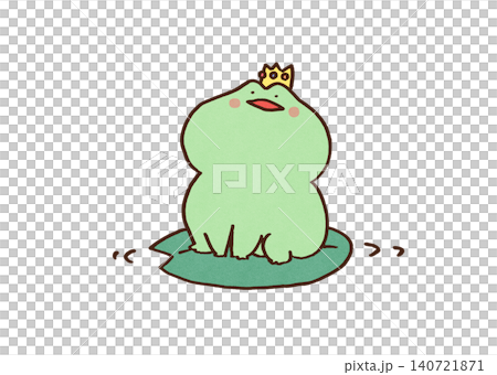 A frog prince wearing a golden crown on his head (a fairy tale and symbol of good fortune) 140721871