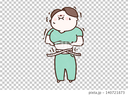 腹囲測定の際に思いっきりお腹を凹ませる男性（メタボ・健康診断） 140721873