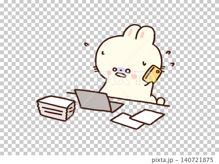 書類の山と電話とPCで放心状態のうさぎ（大忙し・マルチタスク） 140721875