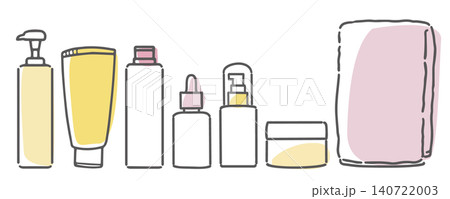 かわいい手描きスキンケア用品イラストセット かわいい手描きスキンケア用品イラストセット 140722003