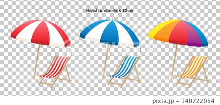 Beach umbrella and beach chair illustration set, vector, summer, white background. Beach umbrella and beach chair illustration set, vector, summer, white background. 140722054