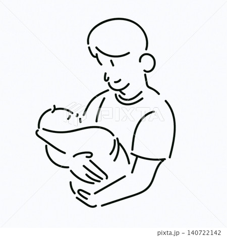 This minimalist line art illustration features a parent gently cradling a baby. 140722142