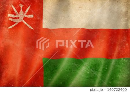 Old vintage flag of Oman, worn and stained 140722400