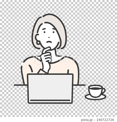 Young woman thinking while looking at a computer 140722726