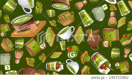 Seamless Vector Pattern of Japanese Matcha Tea and Green Tea Desserts Seamless Vector Pattern of Japanese Matcha Tea and Green Tea Desserts 140723062