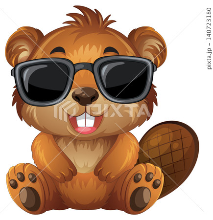 Cute Cartoon Beaver Mascot Wearing Black Sunglasses Isolated on White Background Cute Cartoon Beaver Mascot Wearing Black Sunglasses Isolated on White Background 140723180