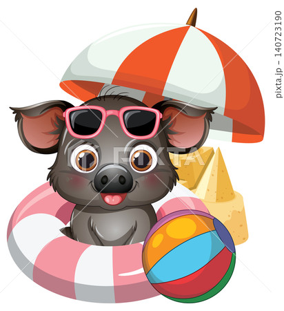 Cartoon Wild Boar Piglet Enjoying Summer Beach Vacation Illustration Cartoon Wild Boar Piglet Enjoying Summer Beach Vacation Illustration 140723190