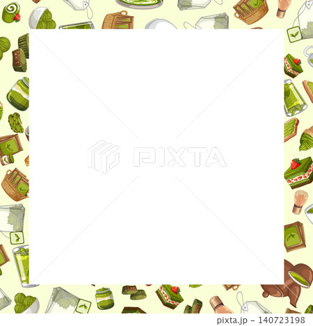 Japanese Green Tea Matcha Dessert and Tool Border Illustration 140723198