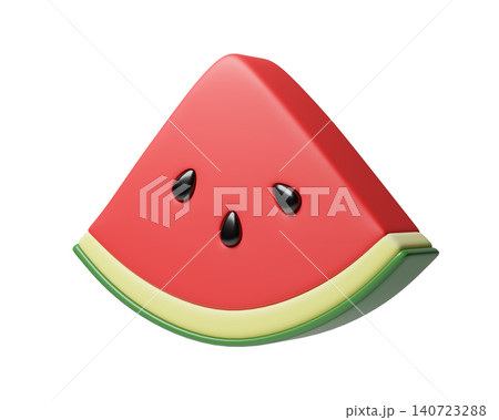 3D Watermelon slice with black seeds, isolated on background. Fruit icon in Cartoon style for summer, food, tropical, design, banner. 3d render 3D Watermelon slice with black seeds, isolated on background. Fruit icon in Cartoon style for summer, food, tropical, design, banner. 3d render 140723288
